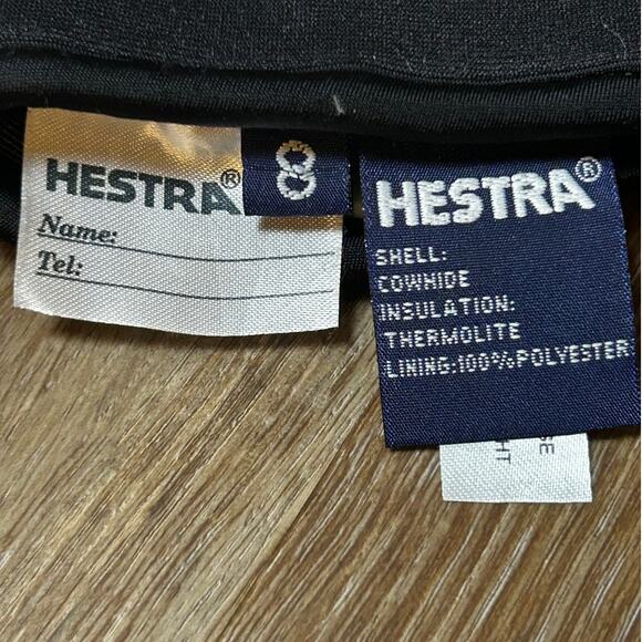 HESTRA Black Cowhide Leather Gloves Vertical Cut Unisex Size 8 - Picture 5 of 5